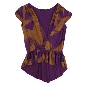 Evil Genius Womens Glitter Pattern Peplum Blouse, Purple, NWT